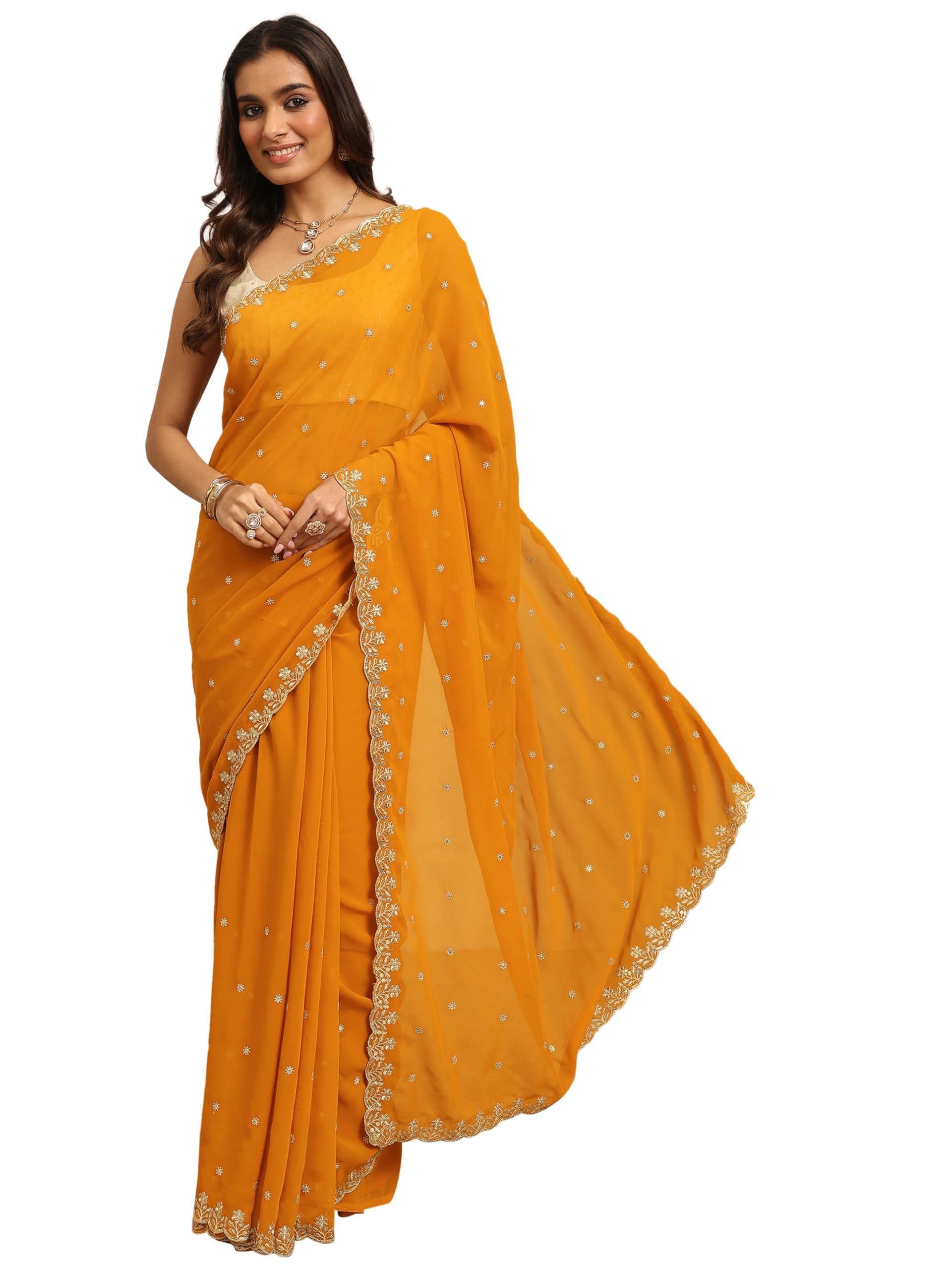 Libas Embroidered Pure Georgette Saree for Women (97495P)