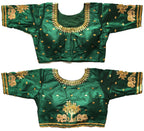 Pujia Mills WomenS Multicolor Phantom Silk Heavy Elephant Gold Thread Embroidery Sequins Zari Work Half Sleeves Readymade Saree
