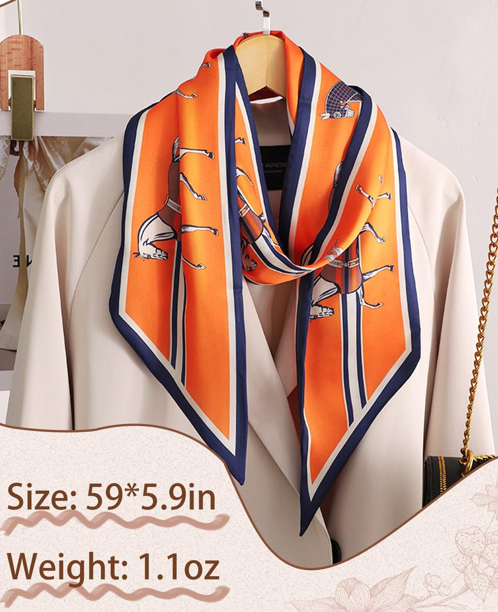Clysoru Silk Neck Scarf Printed Scarves Head Women'S Fashion Oblique Angle Satin Scarfs For Bag Hair 59    X 5.9    (Orange blue
