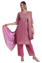 Aurelia Women'S Purple Yarn Dyed Straight Kurta With Palazzos & Dupatta Set (Size: 2Xl)-As15762-705620