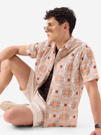 The Souled Store Celestial Men and Boys Short Sleeve Button Down Regular Fit Cotton Printed Shirts Orange