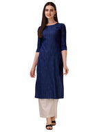 Wedani Women's Cotton Rund Neck Casual wear Straight Kurta (KRT503) (Medium, Blue)