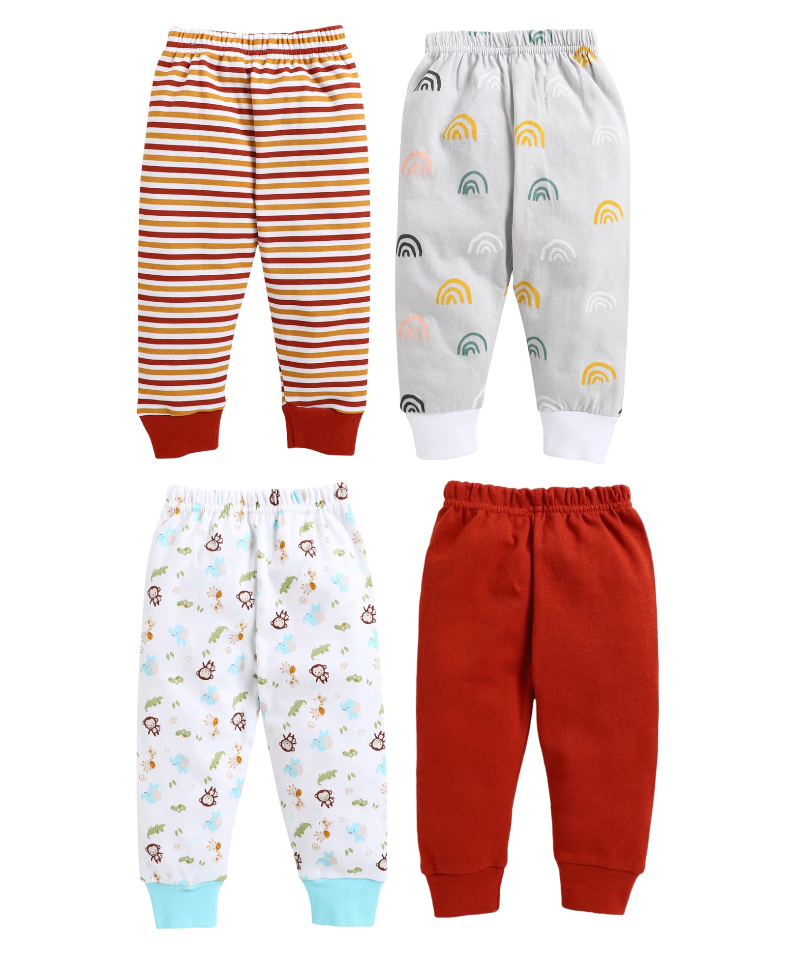BUMZEE Rust Full Length Pajamas for Boys Pack of 4 Age - 3-6 Months