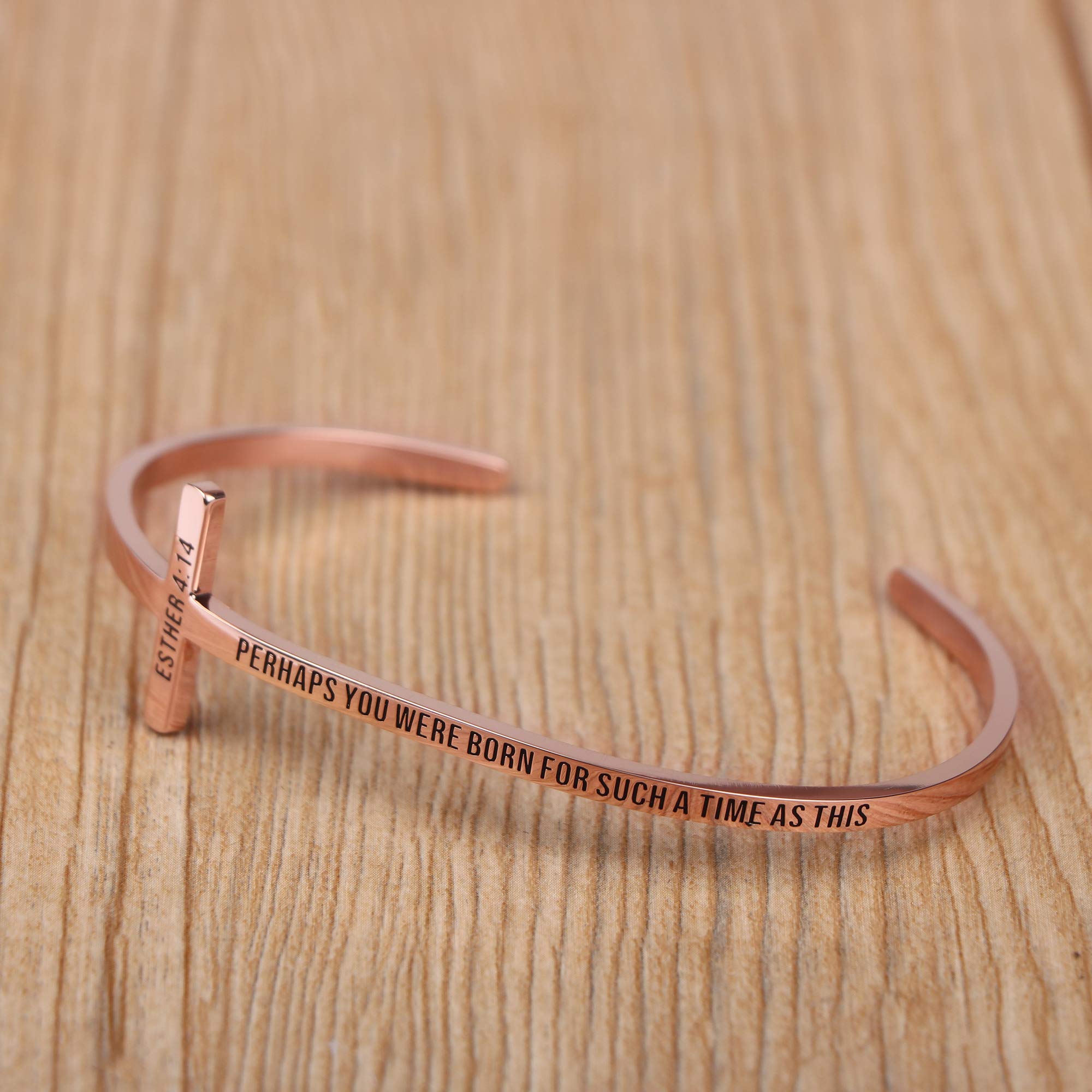 Memgift Perhaps You Were Born For Such A Time As This Esther 4:14 Encouragement Gifts for Women Bible Verse Rose Gold Cross Brac