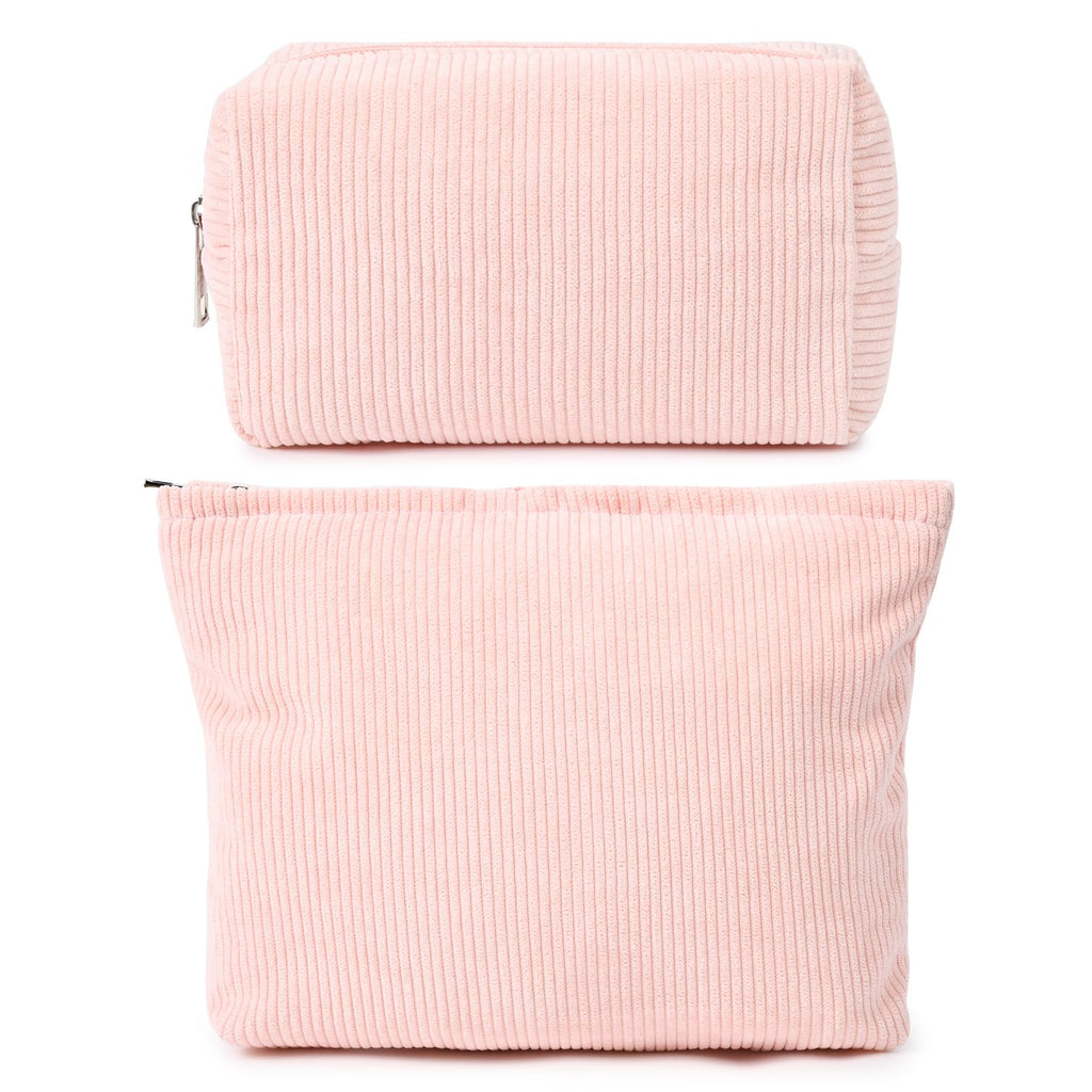 SOIDRAM 2 Pieces Makeup Bag Large Corduroy Cosmetic Bag Capacity Canvas Mix Travel Toiletry Bag Organizer Cute Makeup Brushes Ae