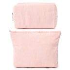 SOIDRAM 2 Pieces Makeup Bag Large Corduroy Cosmetic Bag Capacity Canvas Mix Travel Toiletry Bag Organizer Cute Makeup Brushes Ae