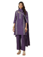 Libas WomenS Silk Blend Ethnic Motifs Kurta Sets (99410_Purple_Xl)
