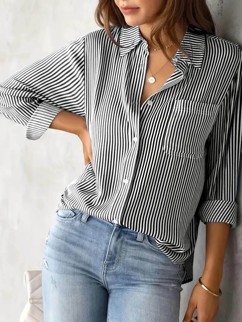 Indoprimo Striped Shirt For Women Full Sleeve Stylish Oversize Fit Shirt