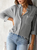Indoprimo Striped Shirt For Women Full Sleeve Stylish Oversize Fit Shirt