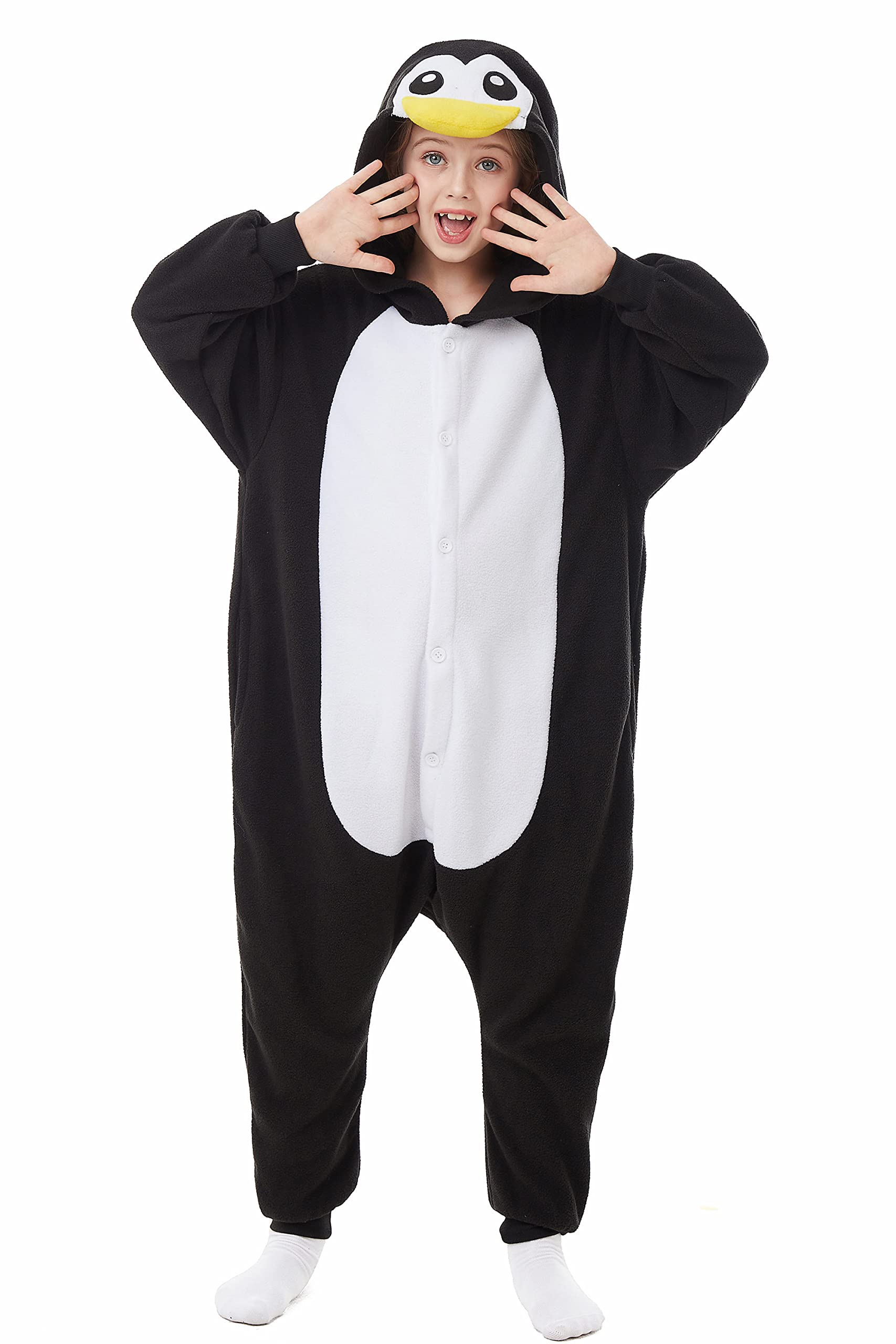 CANASOUR Peguin Onesie Kids Halloween Cosplay Costume Girls One Piece Pjs Anime Unisex Hoodie Pajamas Black For 10-12 Years Boys