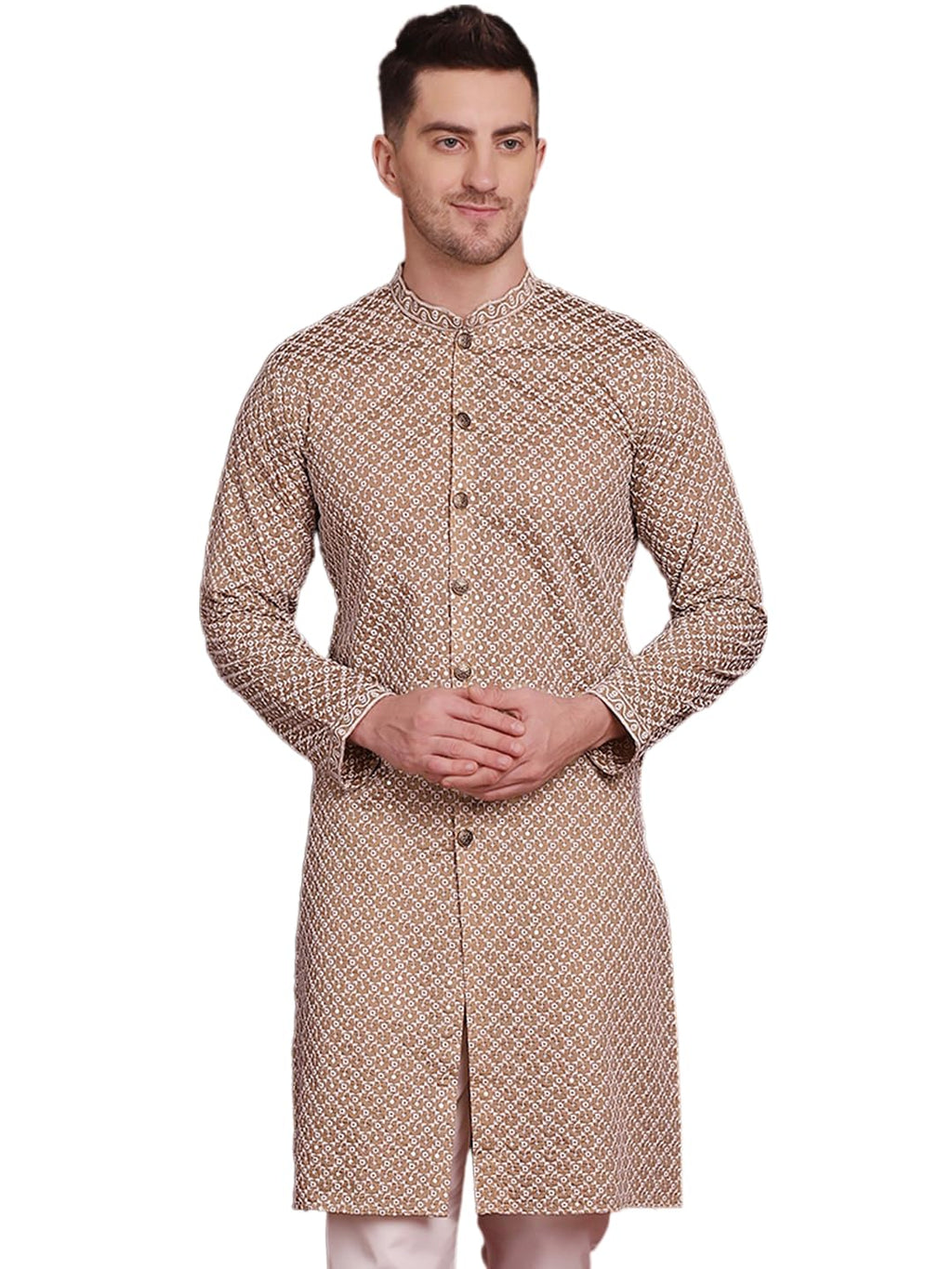 Jompers Mens Sequin Chikankari Front Open Kurta