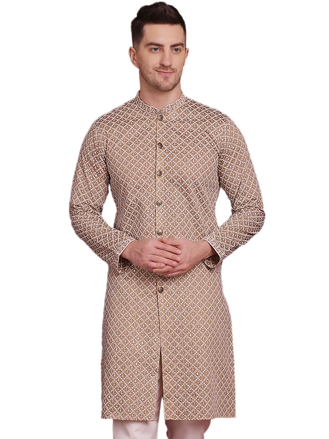 Jompers Mens Sequin Chikankari Front Open Kurta