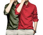 Deelmo Combo Of MenS Stylish Solid Satin Casual Shirt For Men Full Sleeves| Poly Satin Silk Shirt Pack Of 2