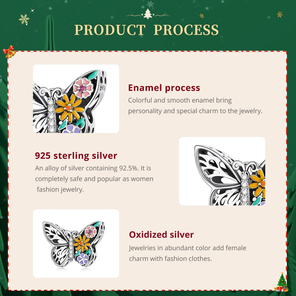 VOROCO Butterfly Charm for Bracelet 925 Sterling Silver Animal Series Bead Charm for Bracelet Necklace Christmas Jewelry Gifts f