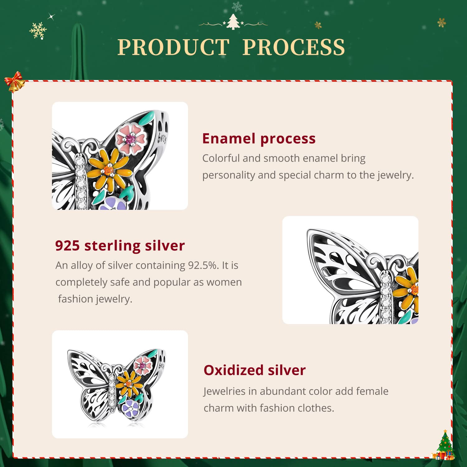 VOROCO Butterfly Charm for Bracelet 925 Sterling Silver Animal Series Bead Charm for Bracelet Necklace Christmas Jewelry Gifts f