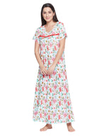 Clovia Womens Rayon Pretty Florals Long Nightdress (NS1211A18_White_XL)