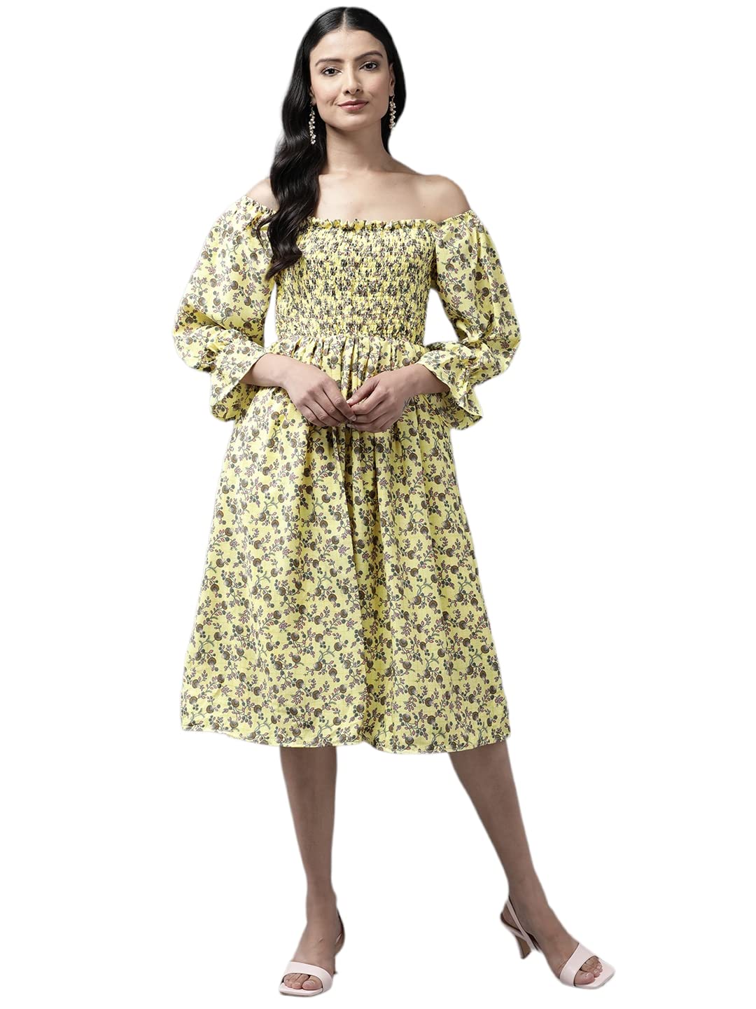 Aarika Women Yellow Color Printed Georgette Dress (SP-DR-AW-052-GOLD-XXL)