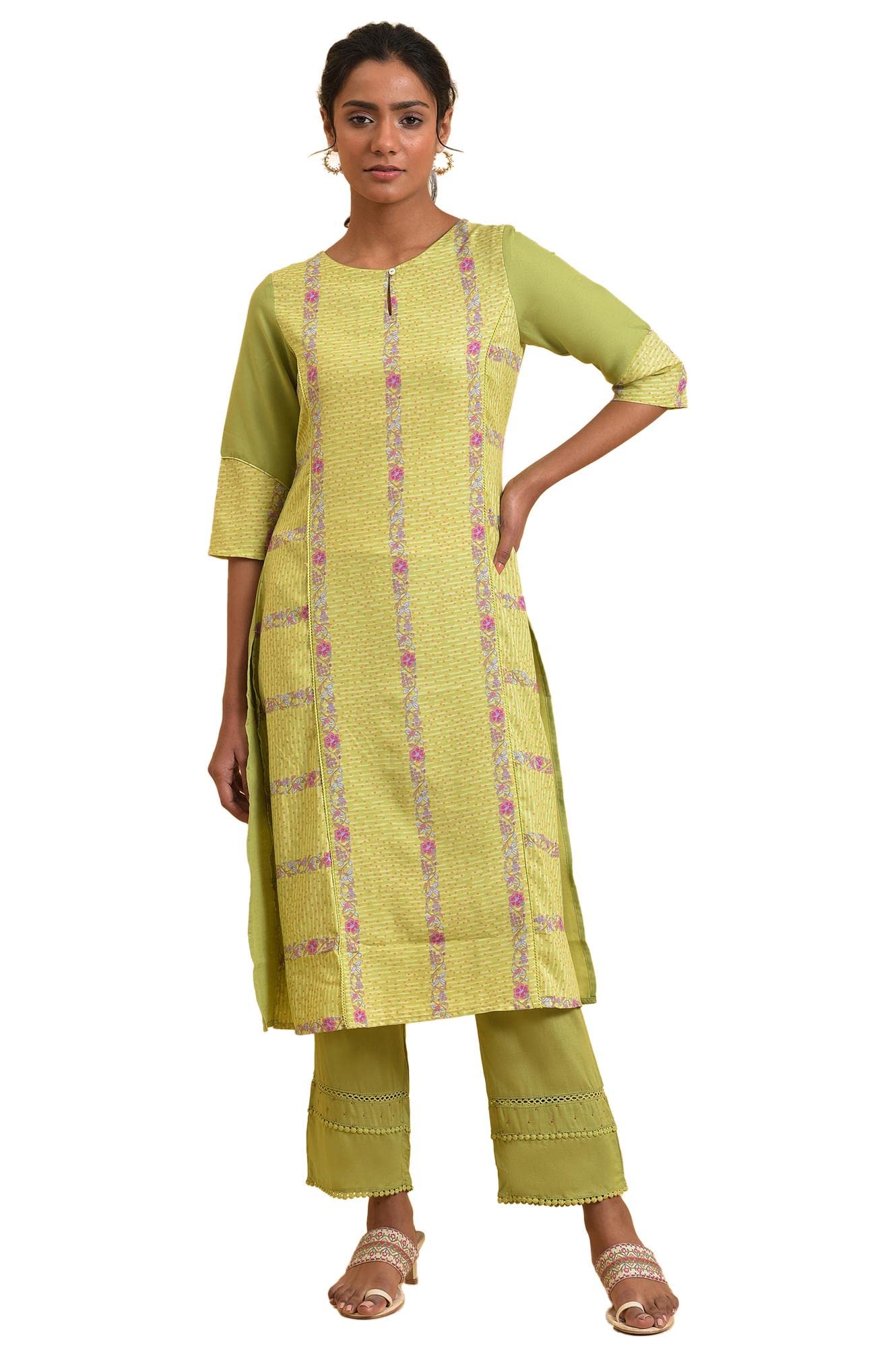 W For Woman Green Floral Printed Straight Plus Size Summer Kurta_23Few18435G-119550_4Xl