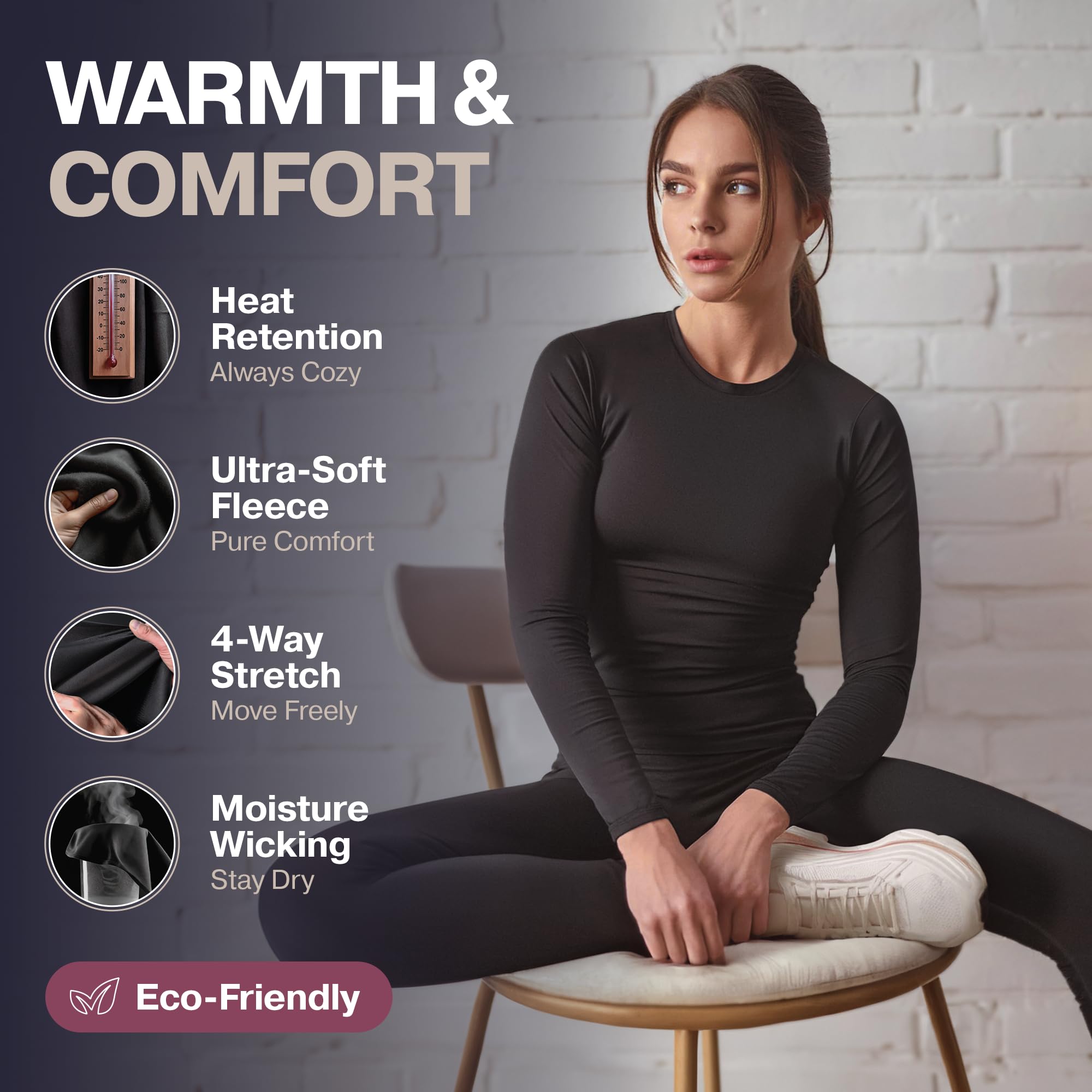 Thermajane Long Johns Thermal Underwear for Women Fleece Lined Base Layer Pajama Set Cold Weather (X-Large, Christmas Print)