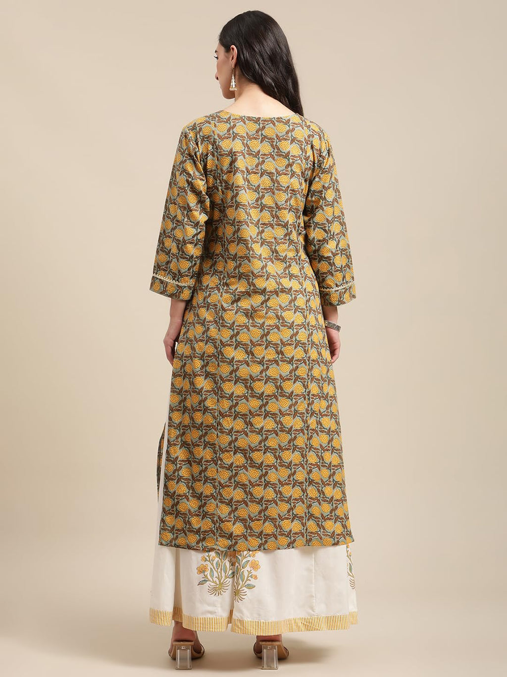 Varanga Women Mustard Yellow Ethnic Motifs Printed Gotta Patti Kurta