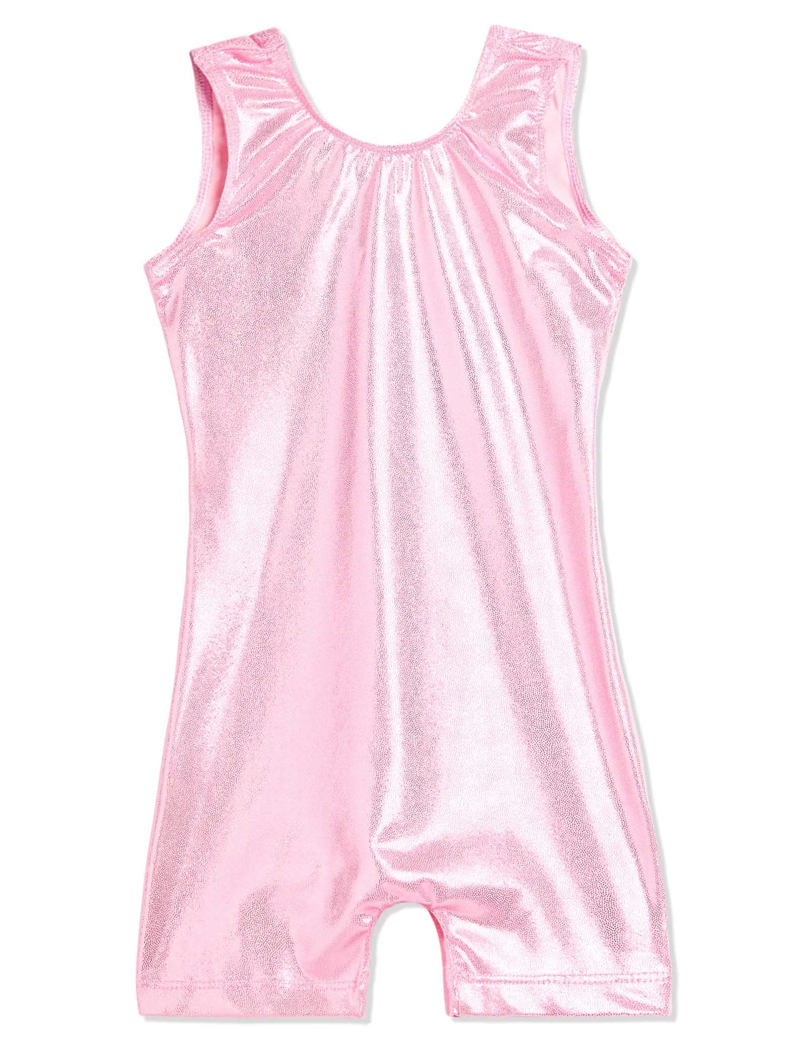 Domusgo Toddler girl Leotard gymnastics,Sparkle Biketard With Short for Baby Kids Team Sport,Dance Tumble class Solid Pink 2t 3t