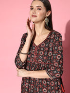 Ishin Women'S Viscose Rayon Black Ethnic Motifs Anarkali Flared Kurta