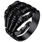 Men Black Pinky Rings Retro Skull Hand Gothic Jewelry Perfect Halloween Party Gift