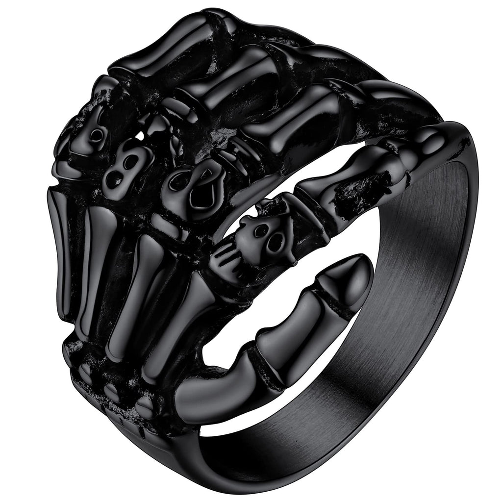 Punk Black Skull Hand Rings for Man Stainless Steel Gothic Halloween Party Accessories