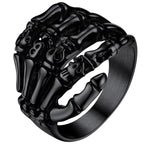 Punk Black Skull Hand Rings for Man Stainless Steel Gothic Halloween Party Accessories