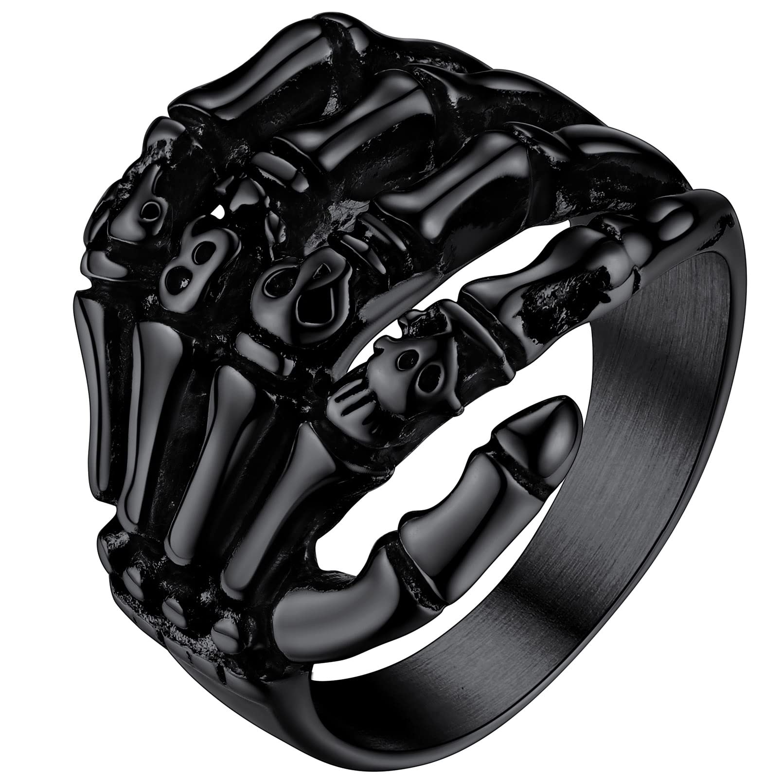 Punk Black Skull Hand Rings for Man Stainless Steel Gothic Halloween Party Accessories