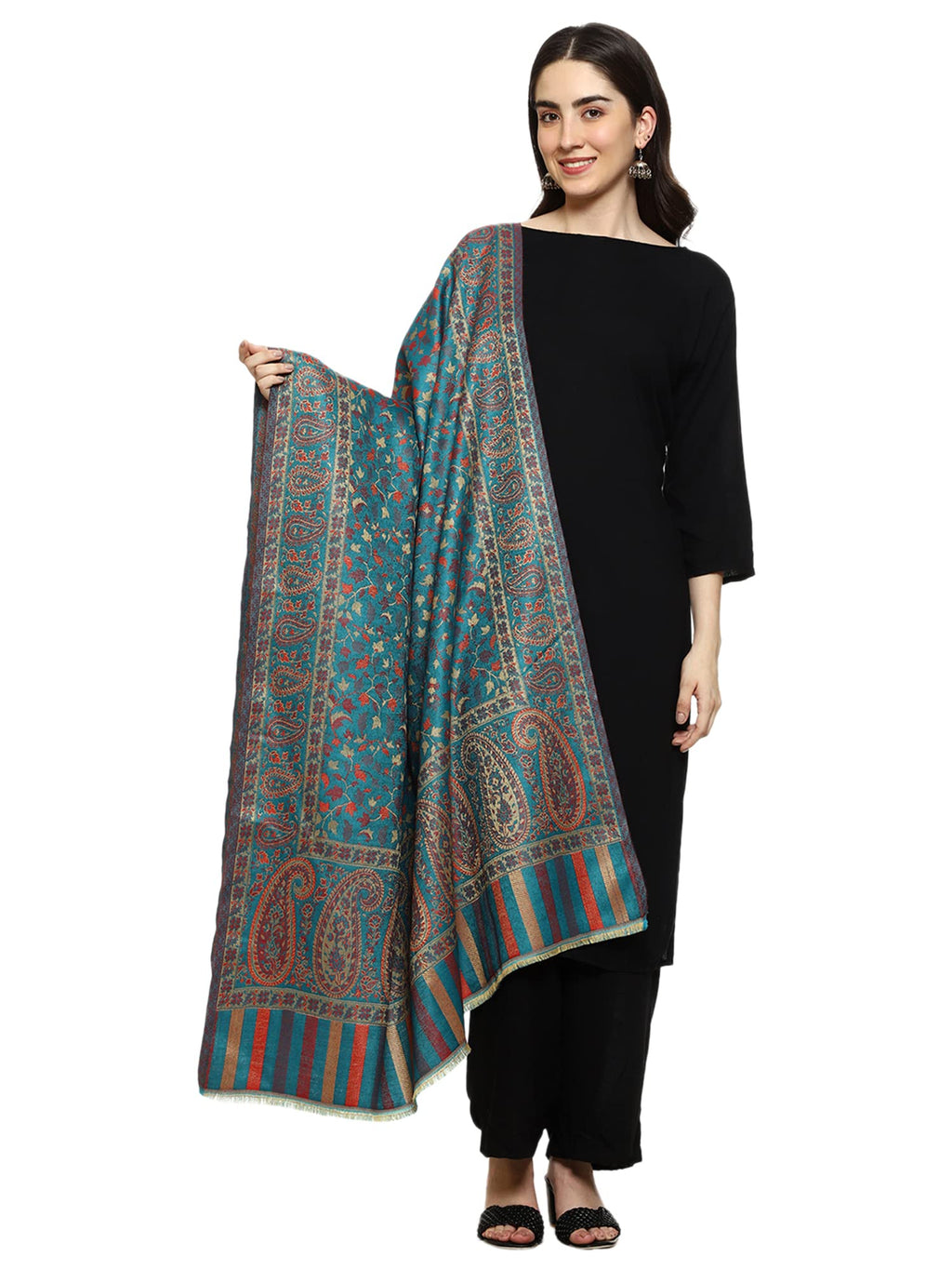 Weavers Villa Womens Kashmiri Woven Acro Wool Paisley Kani Ladies Shawl, 100cm x 200cm