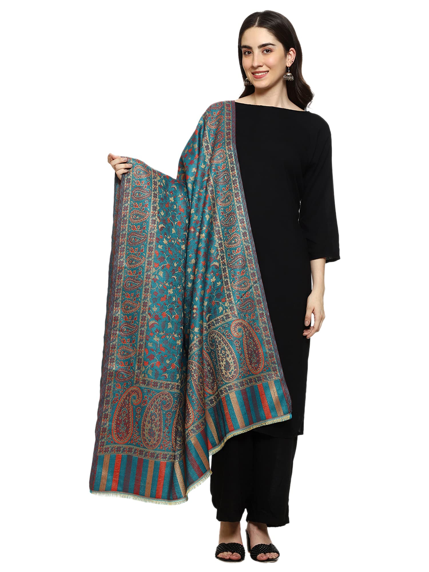 Weavers Villa Womens Kashmiri Woven Acro Wool Paisley Kani Ladies Shawl, 100cm x 200cm