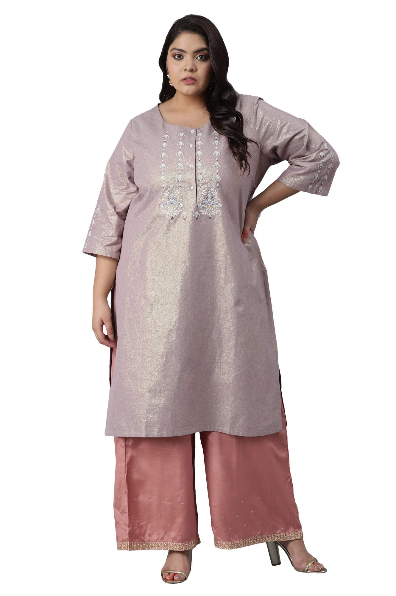 W For Woman Light Purple Shimmery Kurta_21Auw14058-215308_M