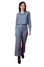 Popwings Casual Checks Print Crop Shirt And Trouser Co-Ord Set For Women | Shirt And Pant Co-Ord Set For Women | Full Sleeves Co