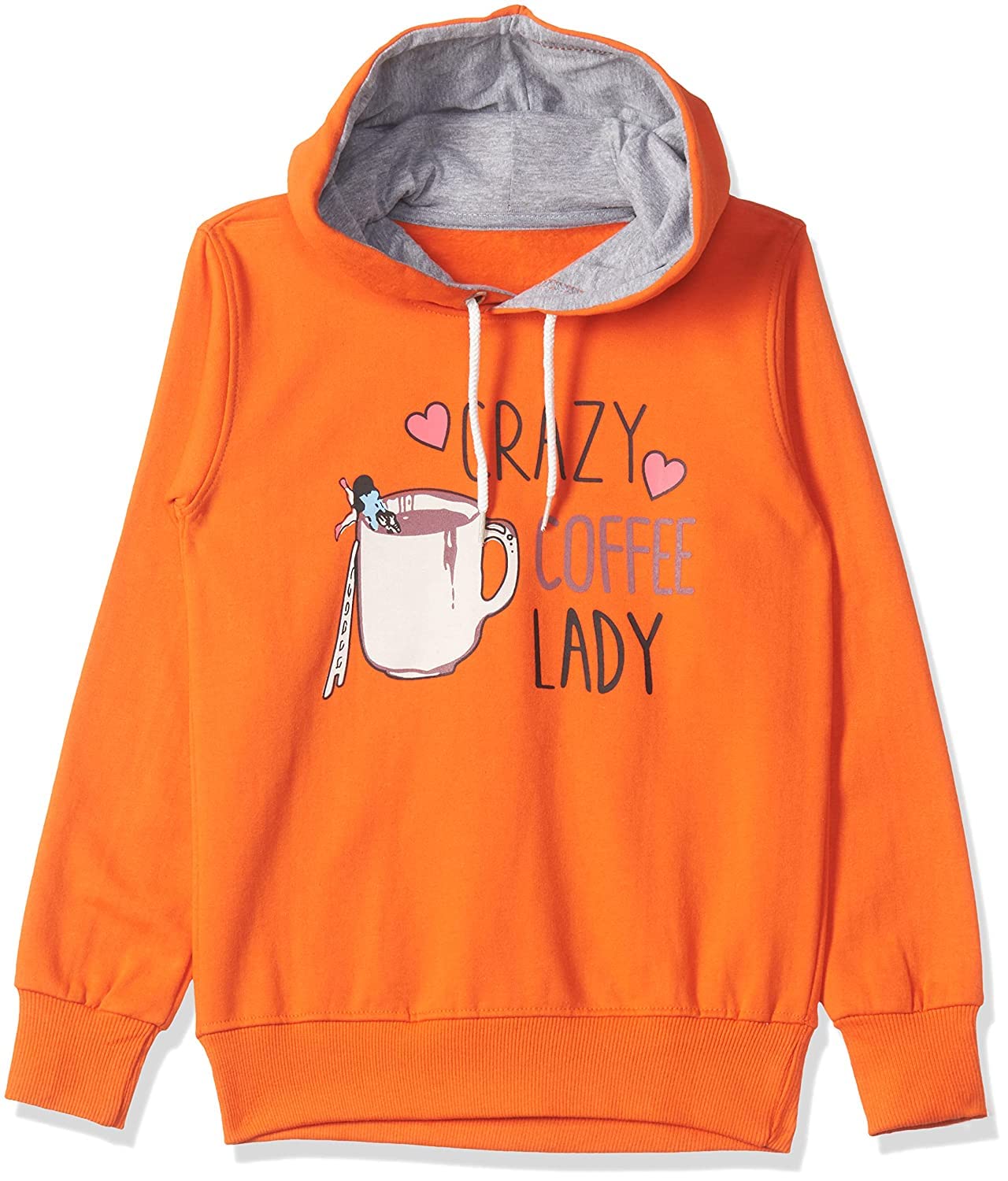 T2F Girls Cotton Hooded Neck Regular Fit Hoodie (GLS-SS-36_Orange_13-14 Years)
