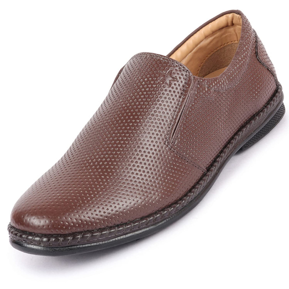 FAUSTO FST KI8815 BROWN42 Mens Brown Textured Formal/Office Broad Toe Leather Slip On Shoes (8 UK) 8