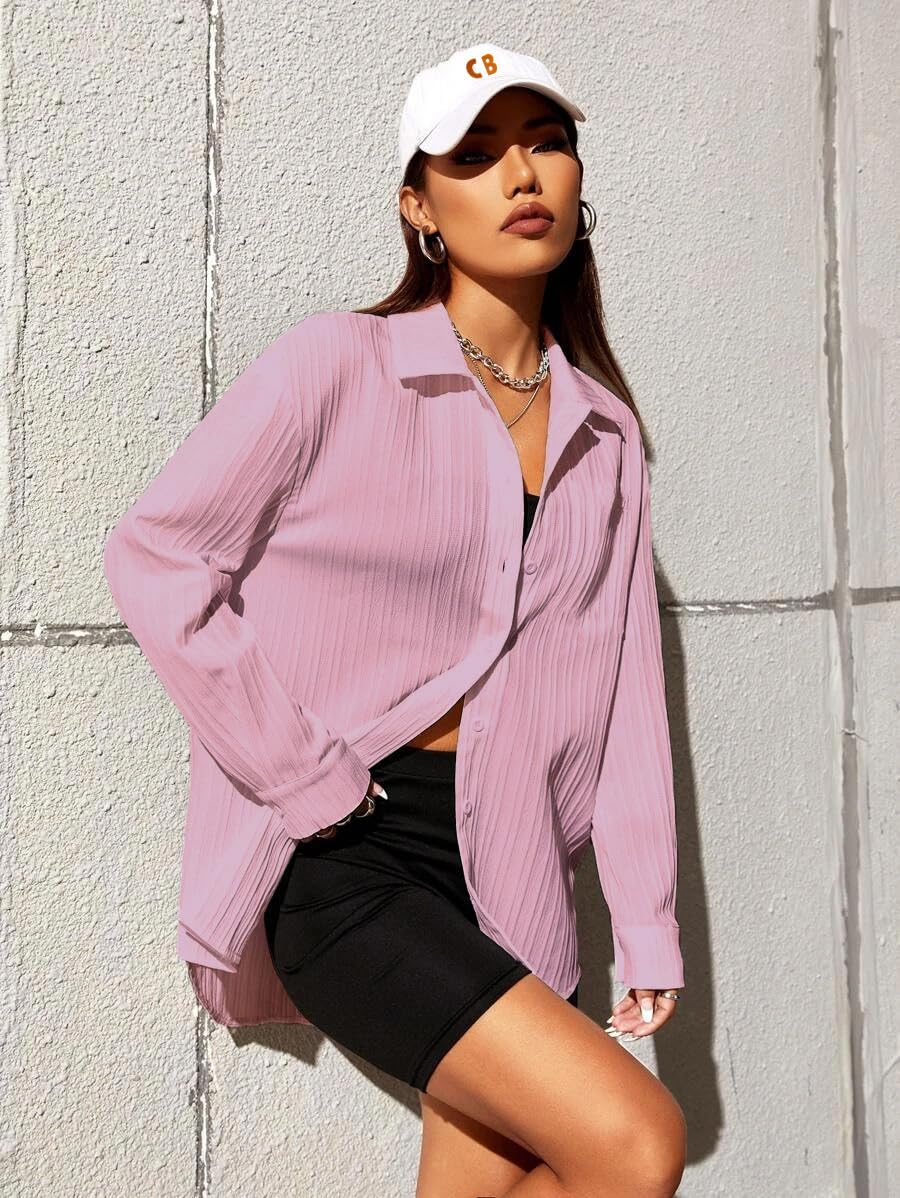 CB-COLEBROOK Oversized Textured Beach Summer Shirt for Women | Shirt for Women Stylish Western | Women Long Shirt Top | Women Ca