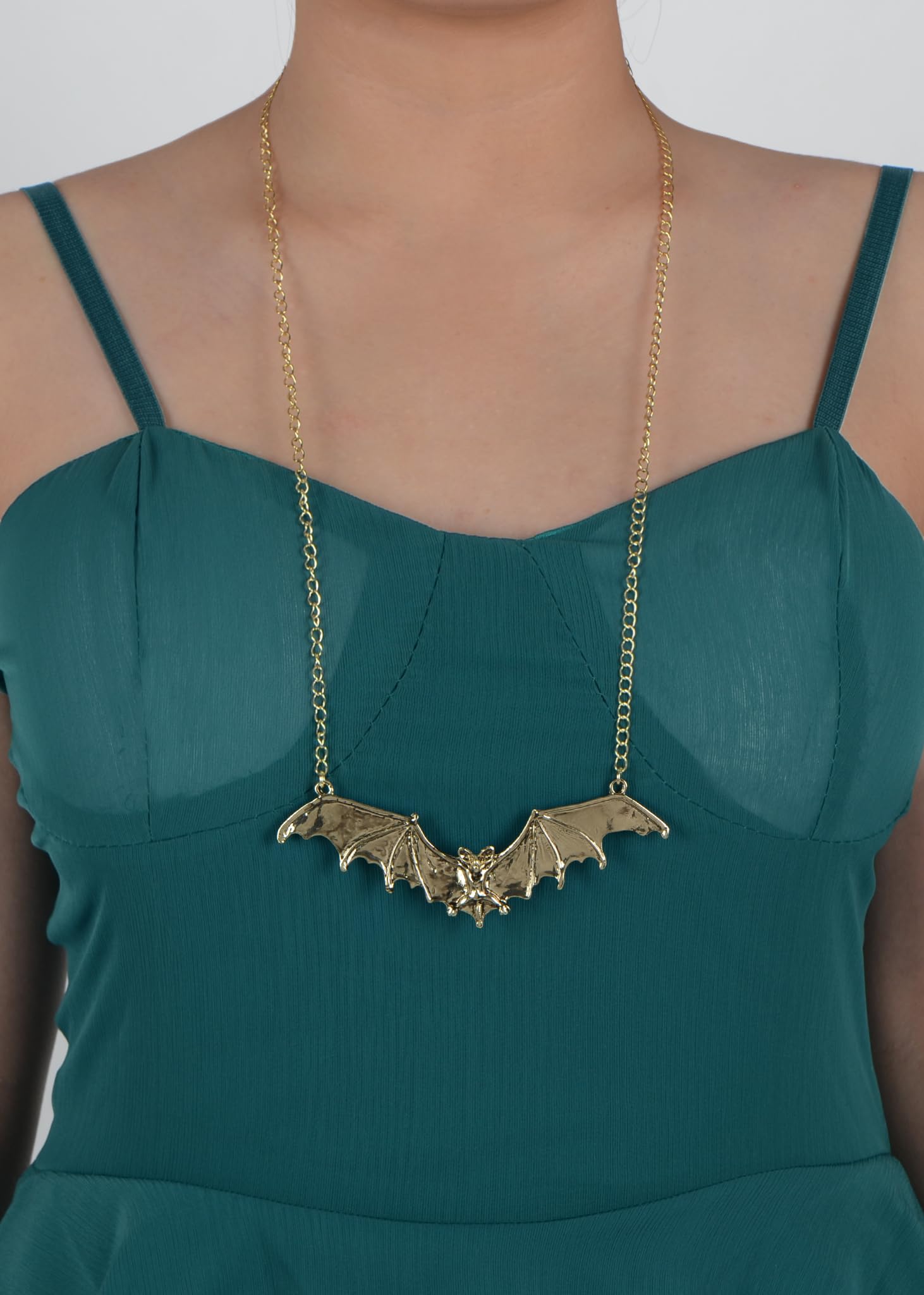 Alilang Frightening Halloween creepy wings Flying Bat Pendant Neck Chain Necklace, Gold