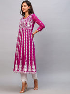 ANNI DESIGNER Womens Georgette Chikankari Embroidered Anarkali Kurti (Naav Pink-Nw1_XXL_Dark Pink_XX-Large)