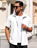 CB-COLEBROOK Mens Waffle Knit Shirt Short Sleeve Button Down Shirts Casual Beach Vacation Shirts Latest Textured Wrinkle Free Sh