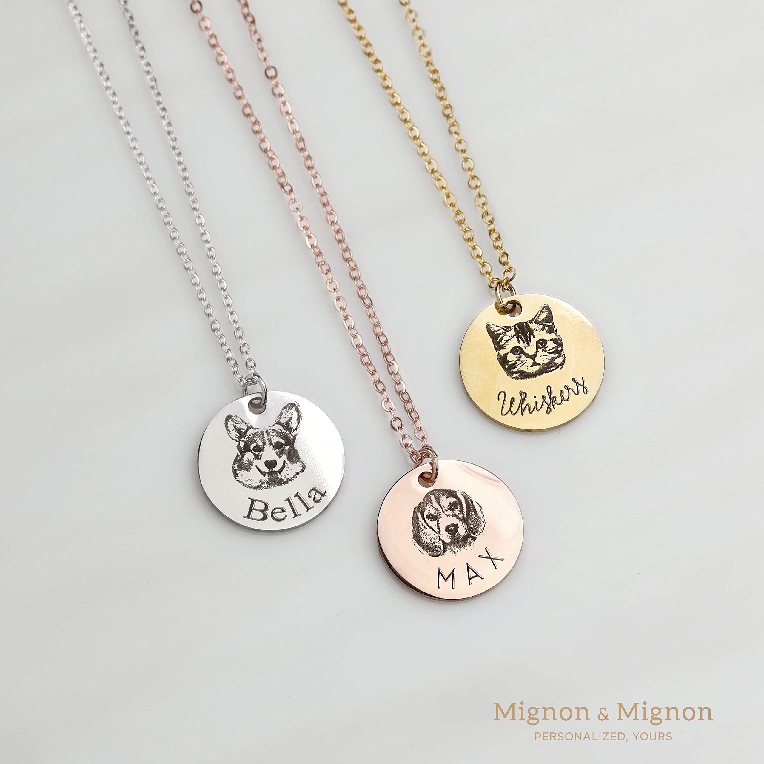 MignonandMignon Personalized Dog Necklace for Women Memorial Gifts for Mom Pet Portrait Custom Cat Name Unique Animal Picture Ch