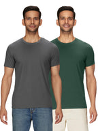 XYXX Mens Solid Regular Fit T-Shirt (XY_CR15_Tshirt_2_Anchor Grey+Pine Green
