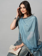 ANNI DESIGNER Ladies Cotton Blend Kurta with Trousers and Dupatta, Light Brown::Blue, L