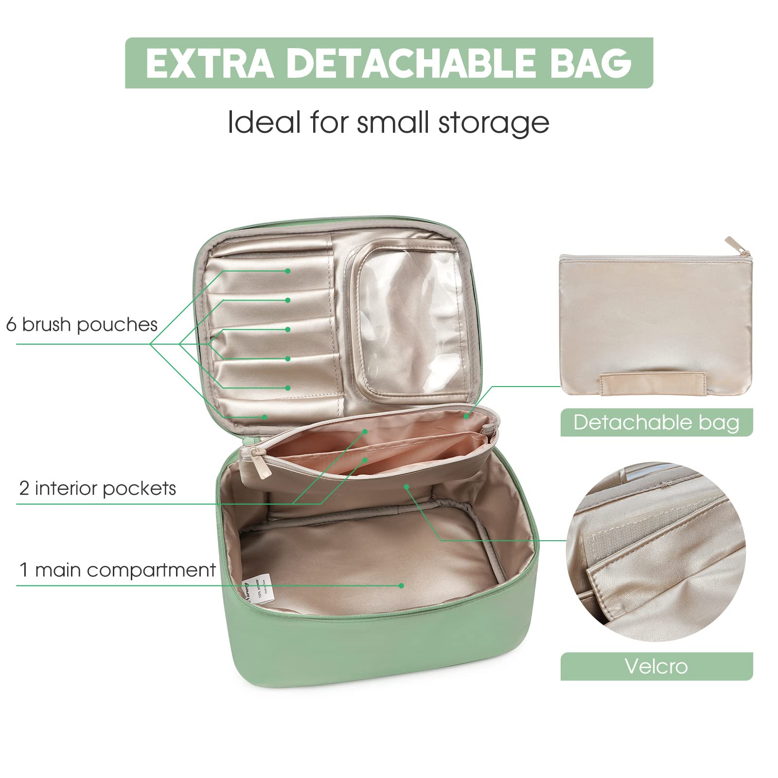 Narwey Travel Makeup Bag Large Cosmetic Bag Make up Case Organizer for Women