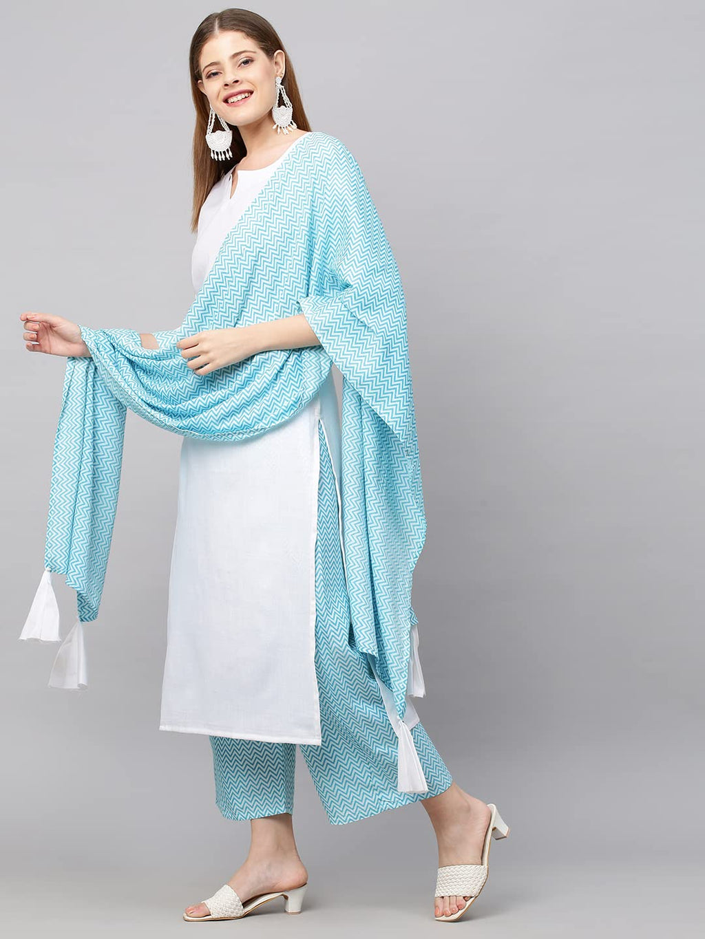 Anni Designer Women'S Cotton Blend Kurta Palazzo With Dupatta Set