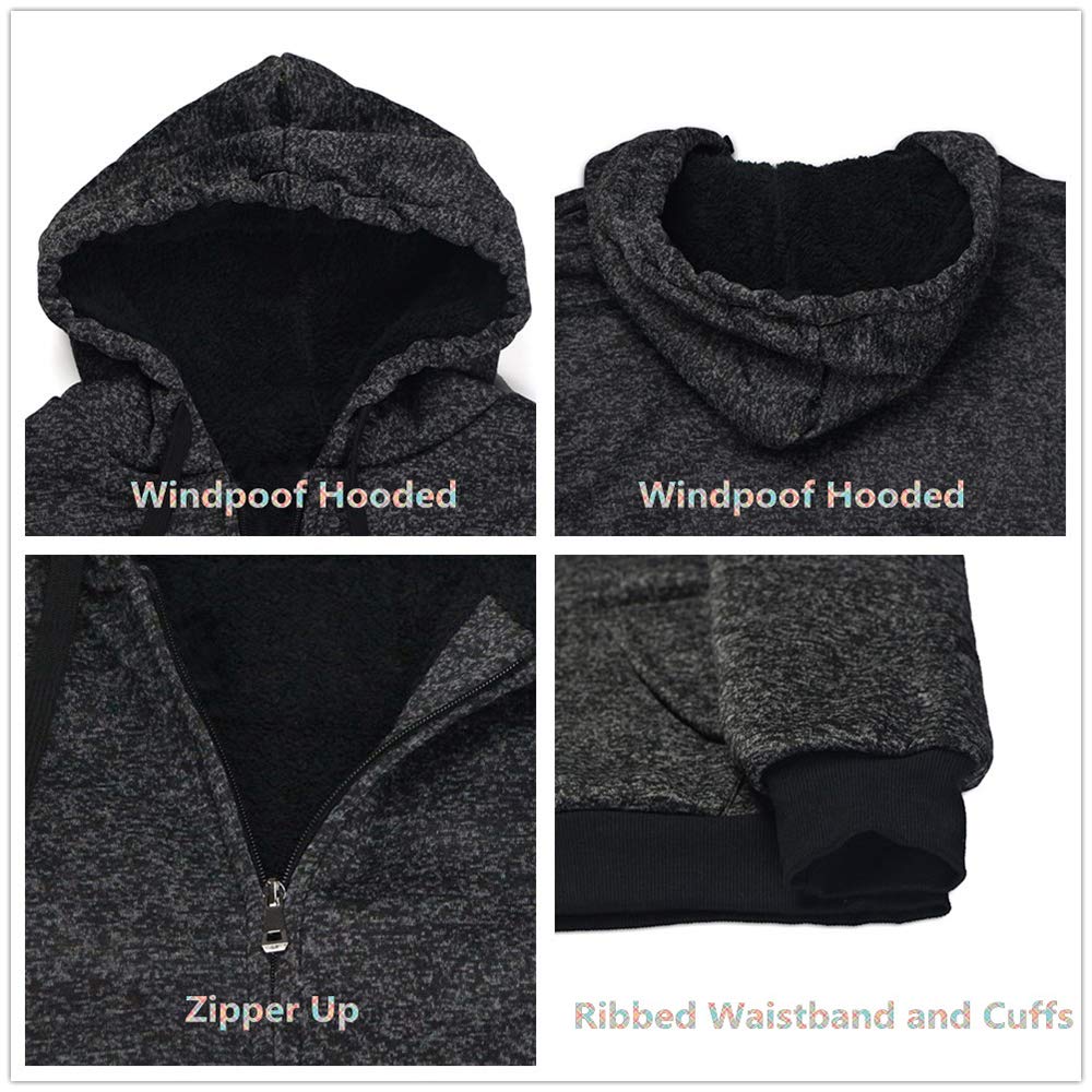 Plus Size S-5XL Marled Heavyweight Fleece Hoodie for Men Sherpa Lined Full Zip up Long Sleeve Winter Jacket Coat (Charcoal, XL)