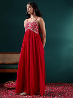 Varanga Women Fuchsia Embroidered Anarkali Kurta Set With Tonal Dupatta  Zari & Mirror Embroidery, V-Neck, Fringed Dupatta