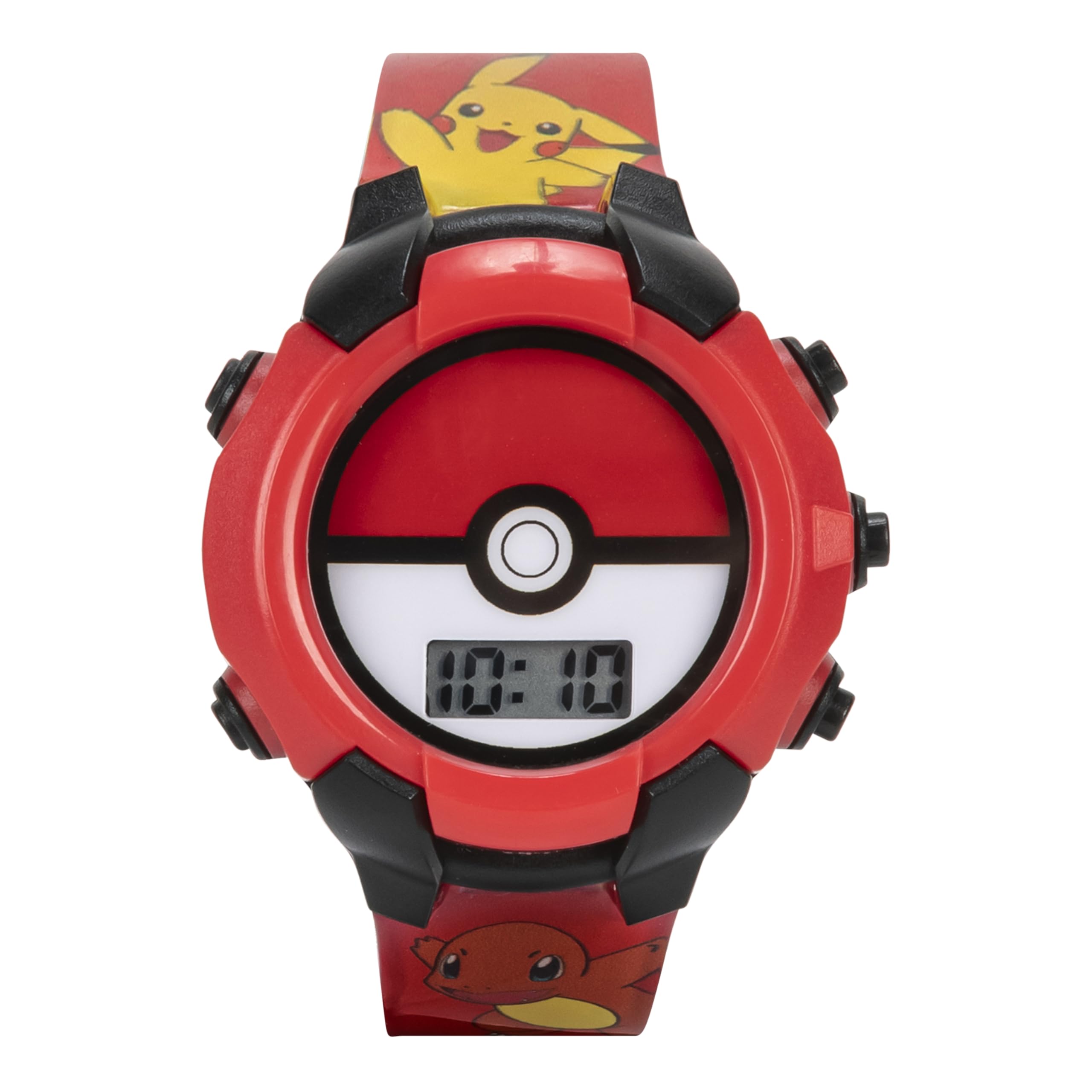 Accutime Kids Pokemon Pokeball Digital LCD Quartz Red Wrist Watch with Red Strap, Cool Inexpensive Gift & Party Favor for Boys,