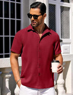 CB-COLEBROOK Mens Waffle Knit Shirt Short Sleeve Button Down Shirts Casual Beach Vacation Shirts Latest Textured Wrinkle Free Sh