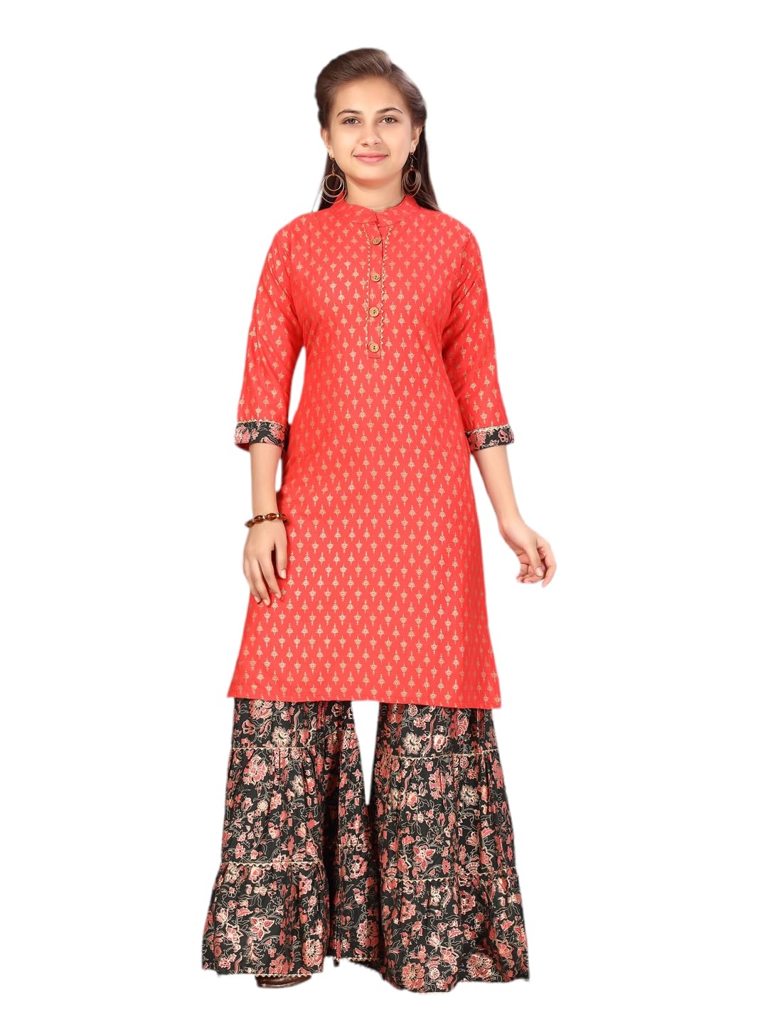 Aarika Girls Gajri-Dark Green Kurti Sharara Set (Jly_Sh_Ap_C_1_Gajri_32)